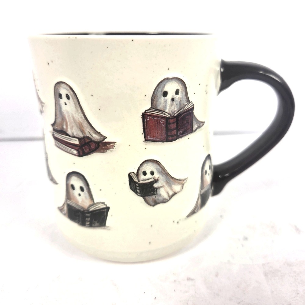 Cobwebs & Cauldrons Ghost Reading Books Halloween Mug 4.75 Inch Ceramic Black
